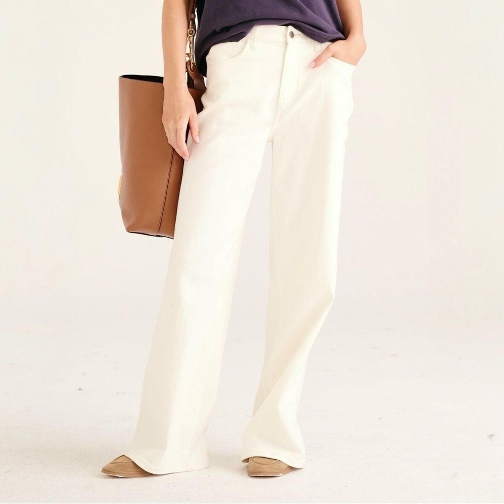 NWT NAADAM Soft Denim Wide Leg Jeans Size 14 Milk White High Rise Stretch Twill